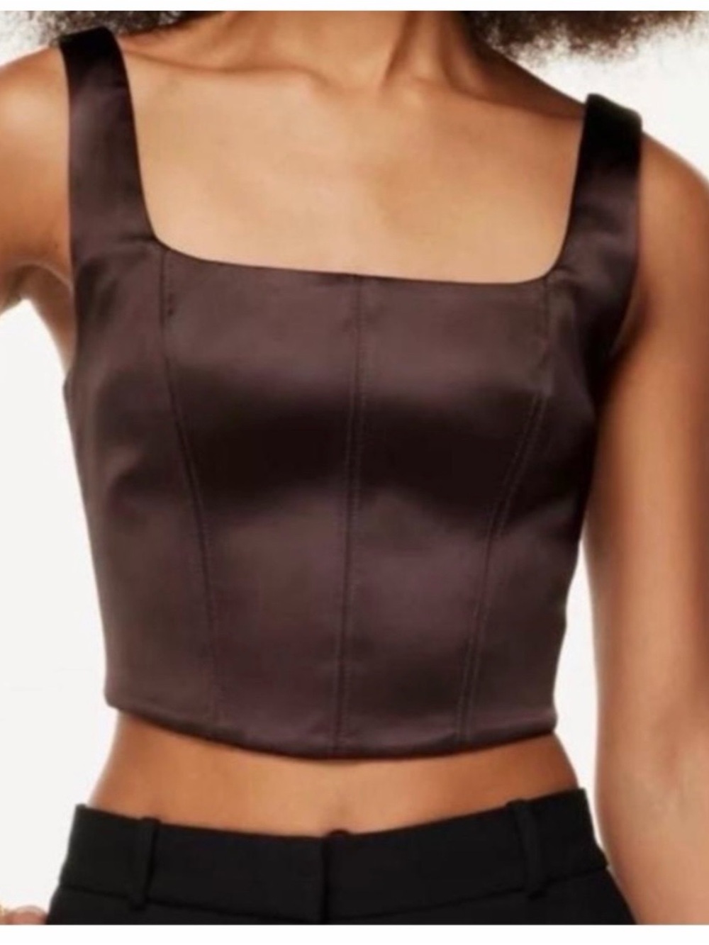 Aritzia TEN by Babaton Brown Satin Square-Neck Crop Top - size small